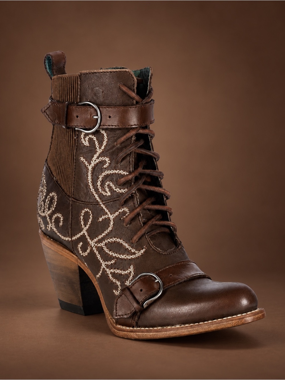 Corral Harness Lace-Up Leather Booties Brown Women’s Size 8.5 BNWT